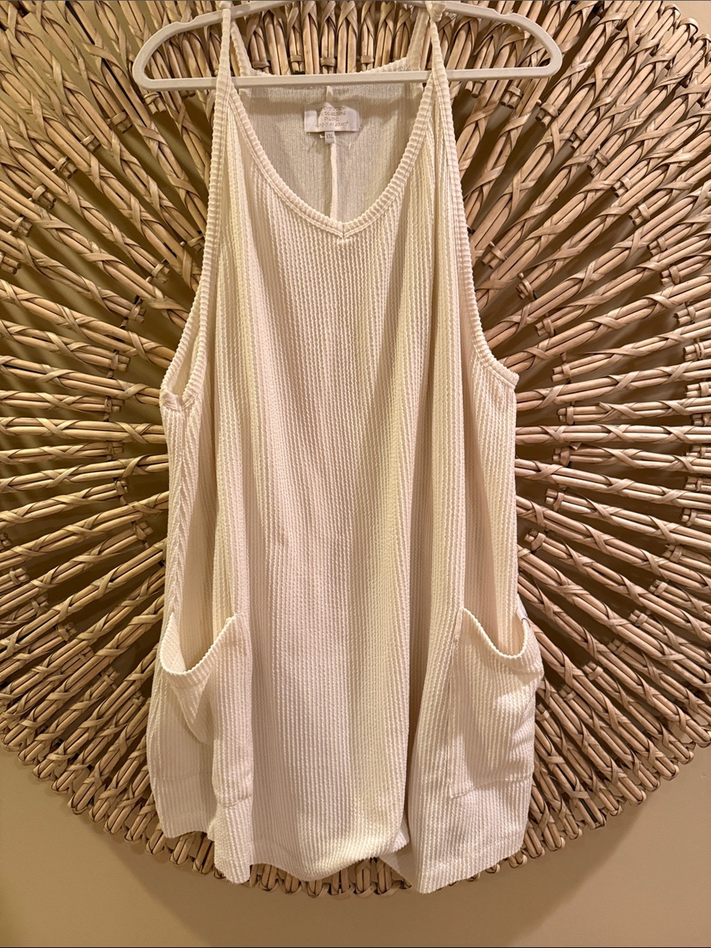 Simply Southern Cream Waffle Knit Pocket Tank Romper